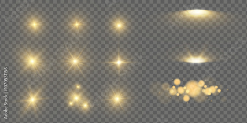 Set of Shine glowing stars. Vector Golden Sparks isolated.