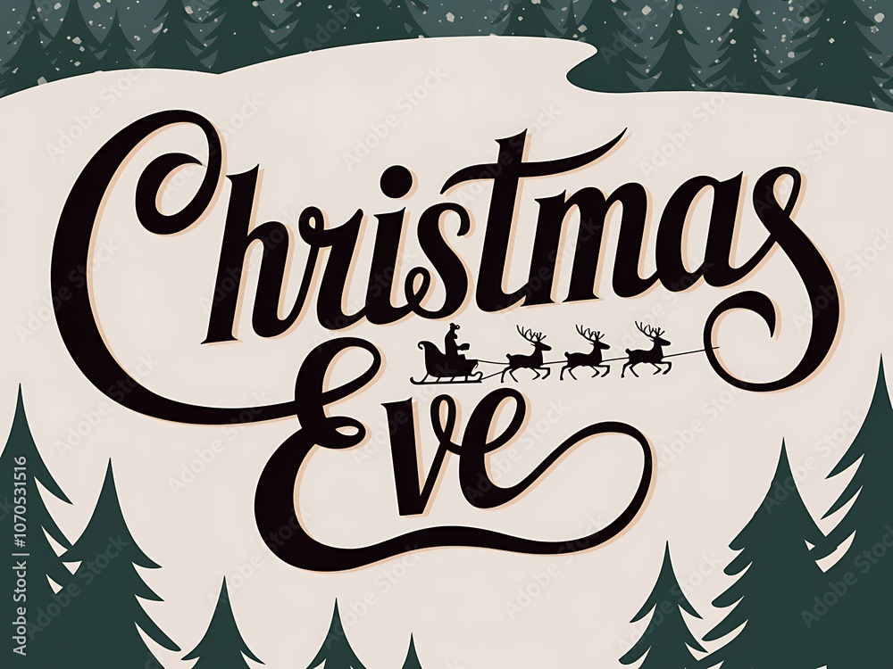 Christmas Eve Greeting with Silhouette of Santa's Sleigh and Reindeer Christmas Eve Greeting with Silhouette of Santa's Sleigh and Reindeer