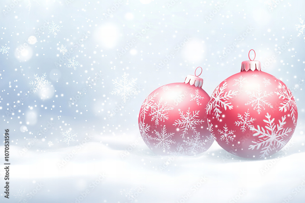 Elegant Christmas Backgrounds with Red Baubles and Sparkling Snowflakes for Festive Greeting Cards, Holiday Invitations, and Seasonal Decor