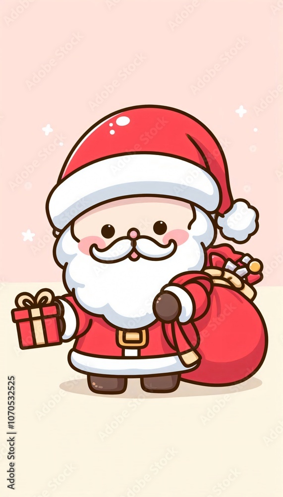 Cute Cartoon Santa Claus Holding a Gift Bag and a Present Cute Cartoon Santa Claus Holding a Gift Bag and a Present