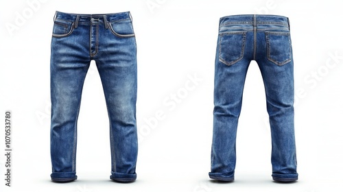 front and back blue jeans mock up on white background