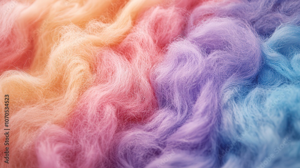 Obraz premium Close-up of a soft, fluffy wool texture in pastel colors, showing intricate fibers and subtle shading