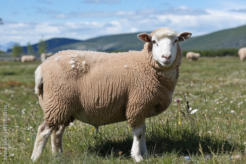 A fluffy brown sheep standing in a grassy field A fluffy brown sheep standing in a grassy field