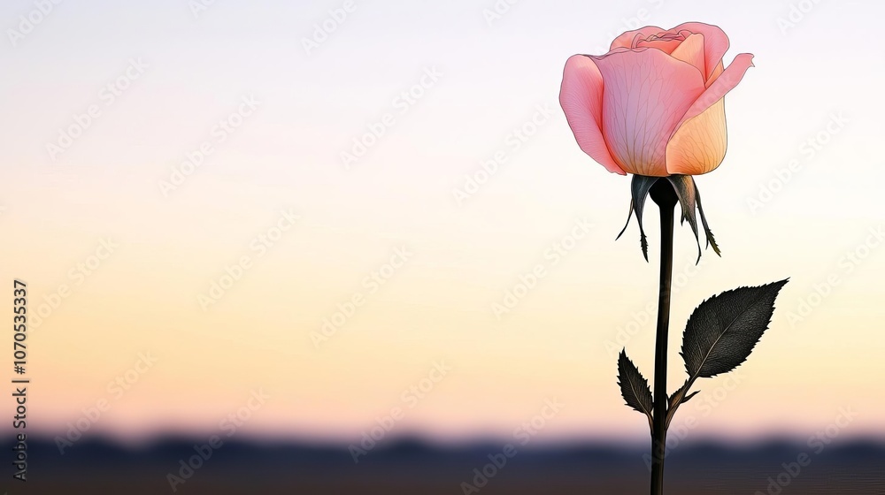 A beautiful pink rose stands gracefully against a soft horizon, capturing the essence of nature's elegance and tranquility. A beautiful pink rose stands gracefully against a soft horizon, capturing the essence of nature's elegance and tranquility.