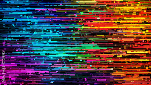 Digital glitch art modern electronic grunge texture with thin colored sharp lines and blocks. Futuristic technological complex intricate circuit board texture with layered structure. Vector background