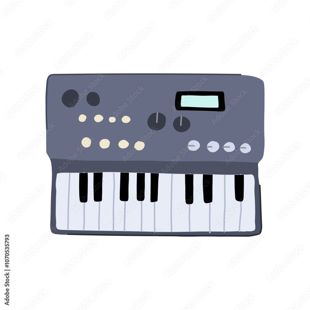 digital synthesizer cartoon. modular keyboard, midi patch, filter sequencer digital synthesizer sign. isolated symbol vector illustration
