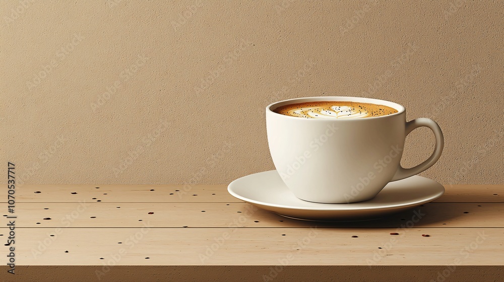 Obraz premium Latte Art in White Mug on Wooden Table