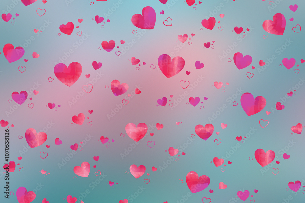 Floating pink hearts on a soft blue gradient background, creating a romantic and dreamy effect. Floating pink hearts on a soft blue gradient background, creating a romantic and dreamy effect.