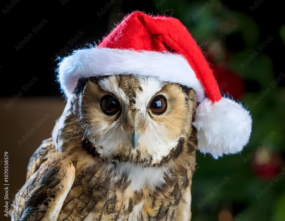 Obraz premium owl with a santa hat