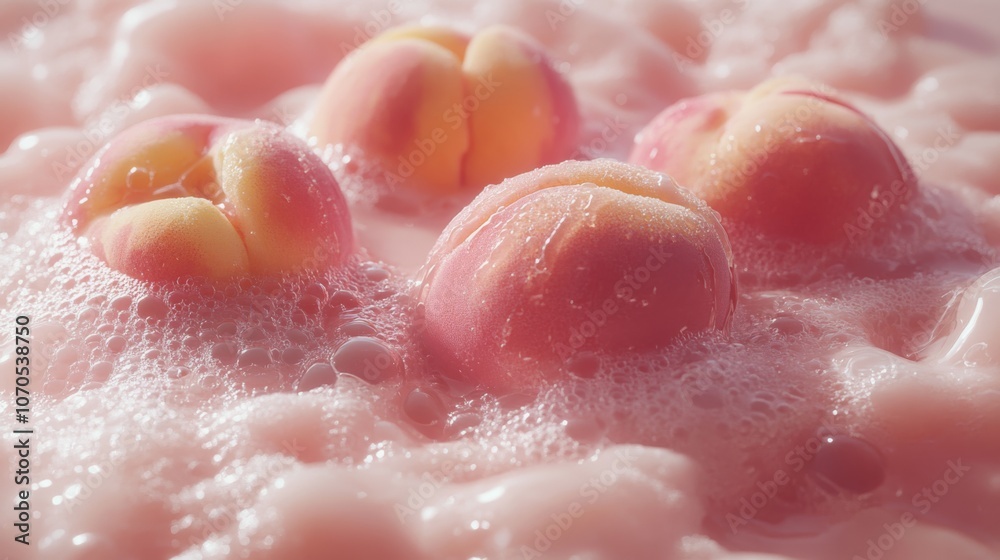 Fototapeta premium Peachs floating in oak milk nebula