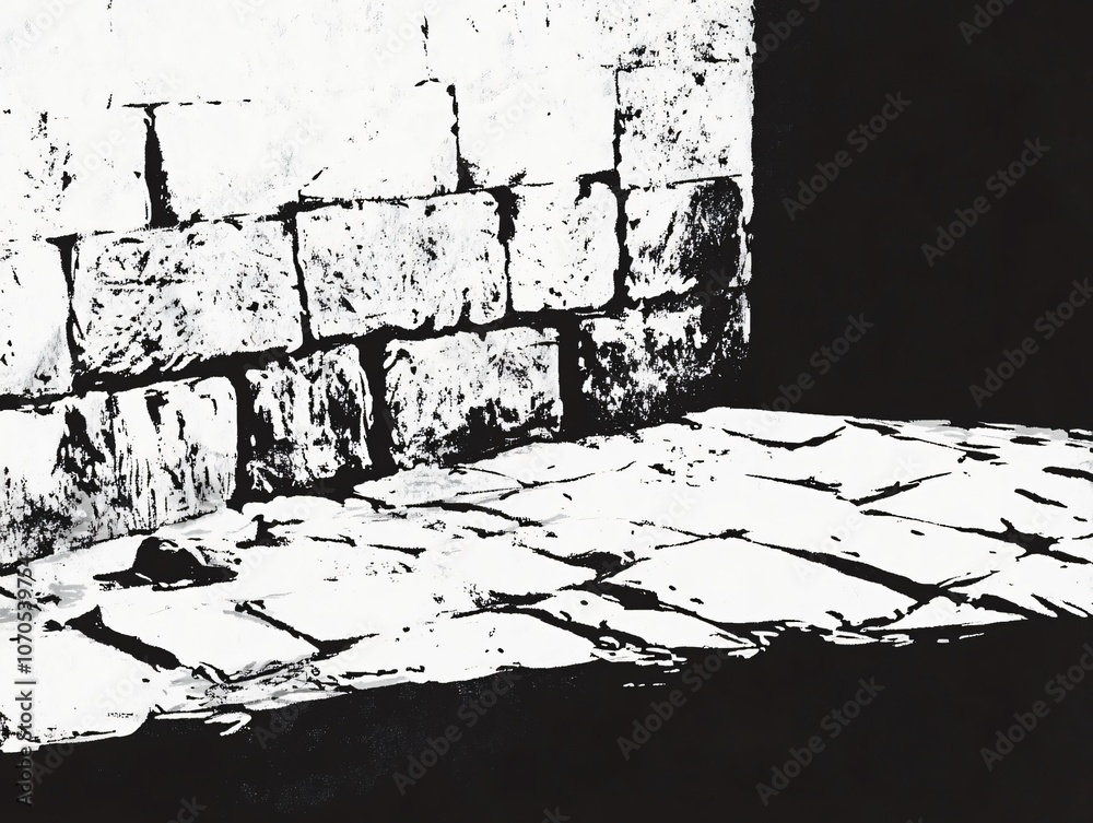 Fototapeta premium Simple Ink Graphics of Wrecked Wall