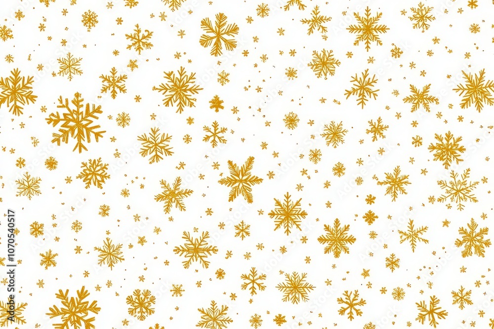 Seamless pattern of gold snowflakes on white background in minimalist, playful style. Cute vector illustration with simple shapes and flat colors. Seamless pattern of gold snowflakes on white background in minimalist, playful style. Cute vector illustration with simple shapes and flat colors.
