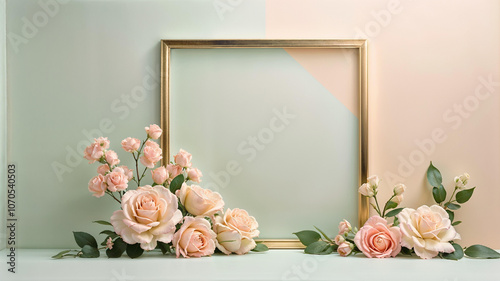 Spring frame fresh pastel field flowers room vase  leaves Copy empty space Soft pastel background flat lay Floral colorful decoration Illustration background wallpaper hd high ultra resolution
