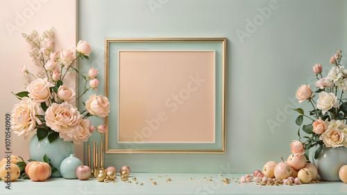 Spring frame fresh pastel field flowers room vase  leaves Copy empty space Soft pastel background flat lay Floral colorful decoration Illustration background wallpaper hd high ultra resolution photo