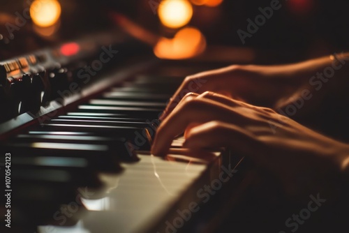 a person is playing a piano keyboard