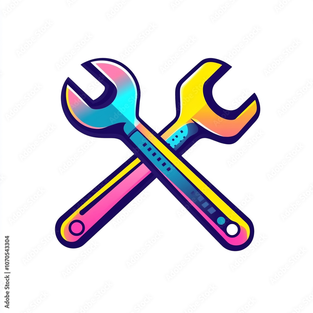 A simple vector icon of two crossed wrenches, with a flat design featuring a black outline on a white background. 