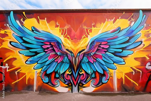 graffiti wings spread large detailed wings filled with graffiti photo