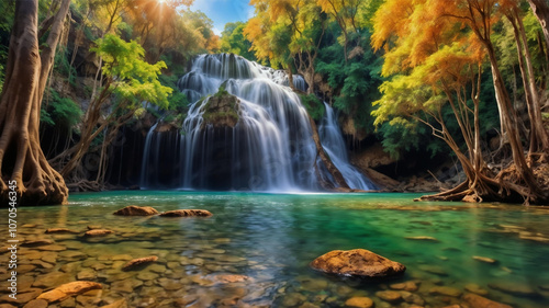Beautiful river lake crystal clear water sunny forest landscape hd 8k background view wallpaper backdrop nature