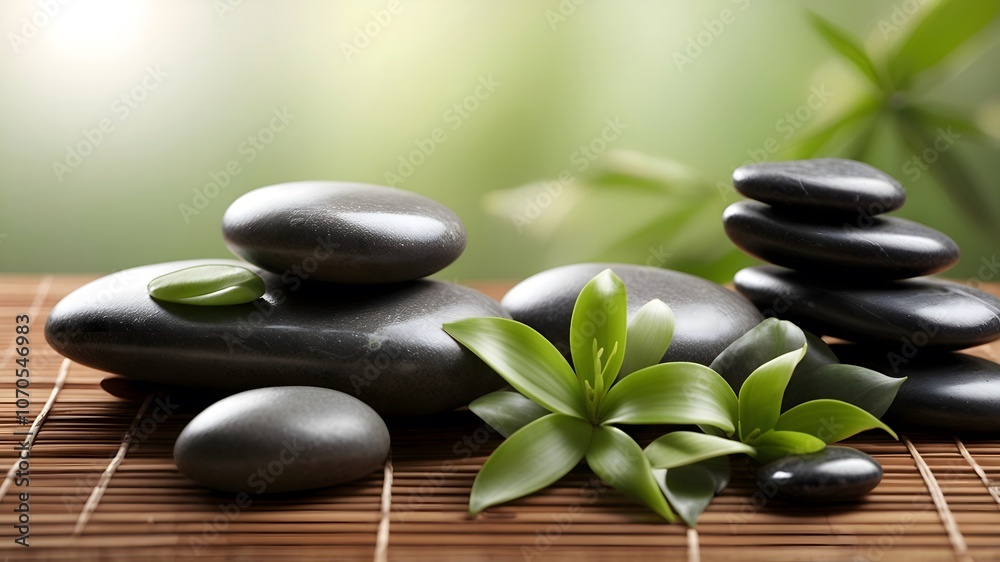 Spa concept with zen basalt stones with flowers Spa concept with zen basalt stones with flowers