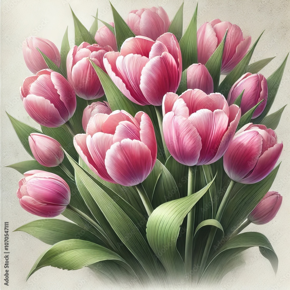 Fototapeta premium Pink Tulip Bouquet Spring Flowers Floral Arrangement Nature Illustration Watercolor Painting