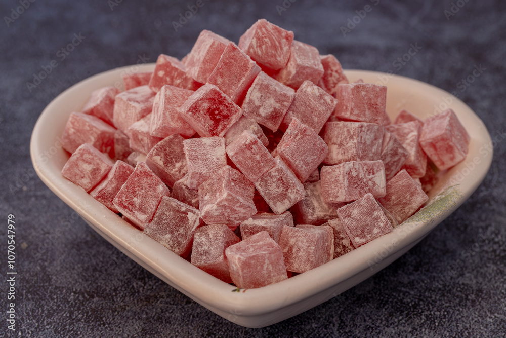 Türkish Isparta's rose delight. Rose flavored, fragrant fresh delight.