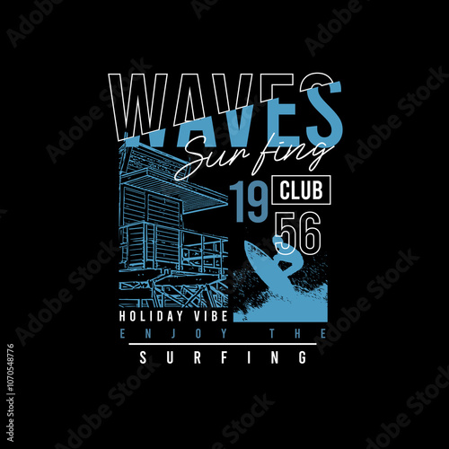 Waves Surfing Club Typography summer poster design