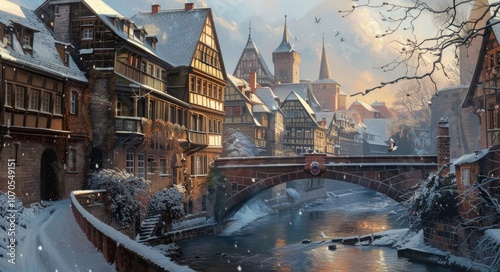 Germany Winter - Nuremberg Town Along the River Pegnitz, Old City Architecture