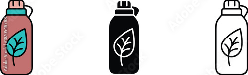 Reusable Water Bottle Icon Set EcoFriendly Design