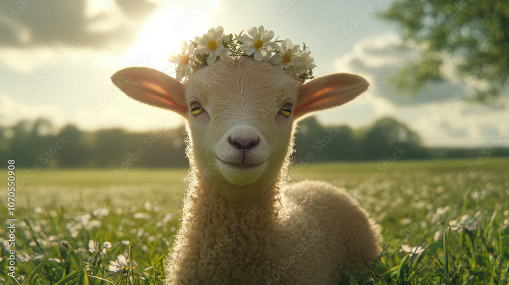 Fototapeta premium Goat with a Flower Crown