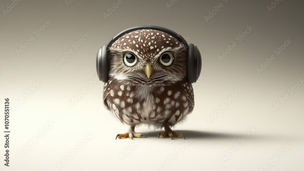 Fototapeta premium Curious Owl with Headphones