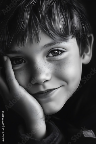 Close-up Portrait of a Boy with Freckles and a Gentle Smile