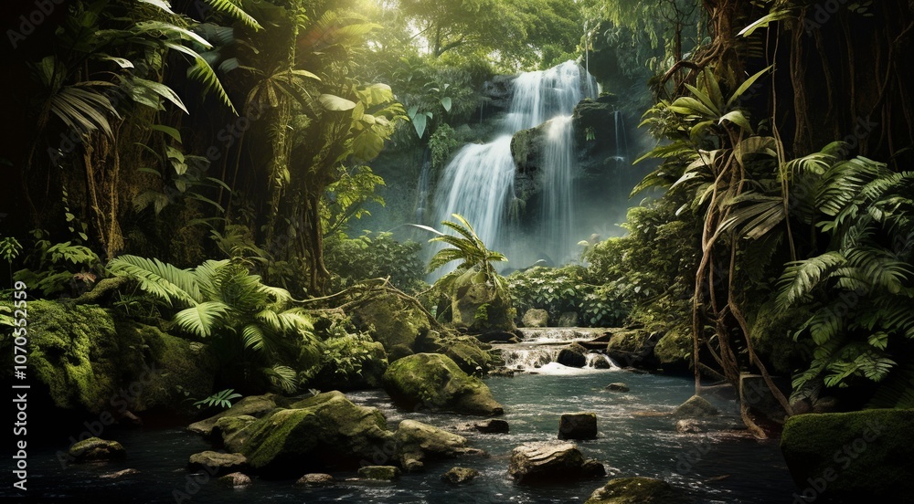 Fototapeta premium waterfall in the jungle, green nature
