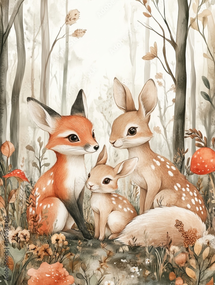 Fototapeta premium ustic Vibes with Woodland Animals Art