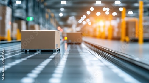 Conveyor Belt Moving Cardboard Boxes in Automated Warehouse