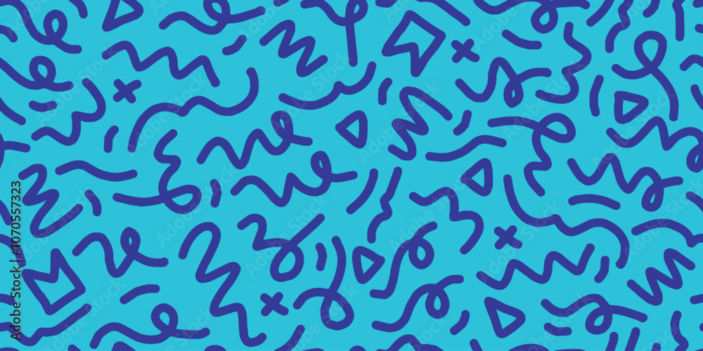Fun line doodle seamless pattern. Creative minimalist style art background for children or trendy design with basic shapes. vector illustration.