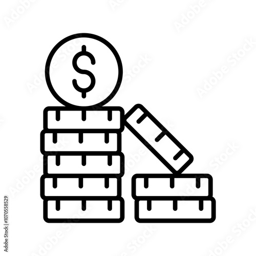 Coins Outline Icon, Vector illustration