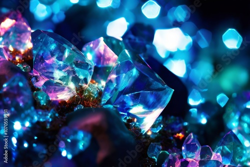 sparkling crystals with intricate holographic patterns suggestin photo