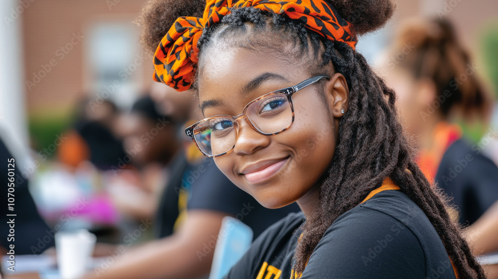 A group of volunteers organizing a Black History Month fair, featuring booths that highlight cultural achievements and progress. A group of volunteers organizing a Black History Month fair, featuring booths that highlight cultural achievements and progress.