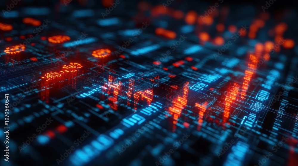 Abstract digital data visualization with glowing elements. Abstract digital data visualization with glowing elements.