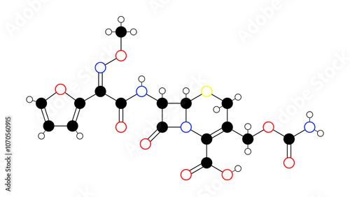 cefuroxime molecule, structural chemical formula, ball-and-stick model, isolated image zinacef photo