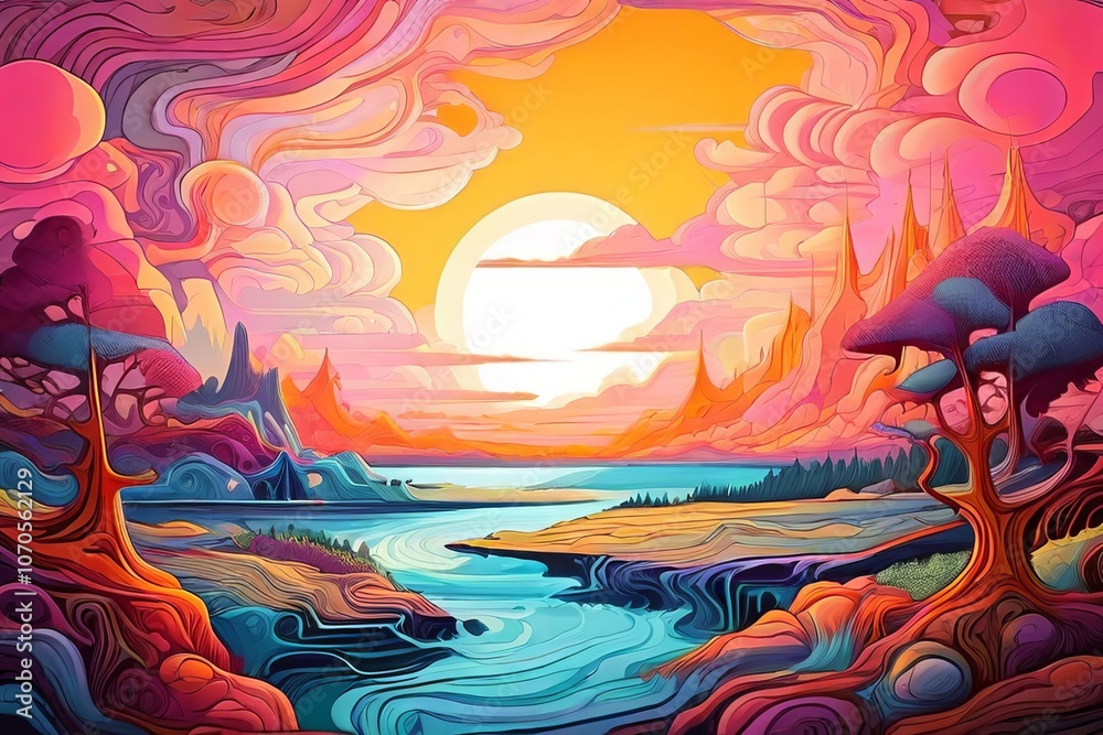 surreal landscape a dreamlike and fantastical illustration of a surreal landscape a dreamlike and fantastical illustration of a
