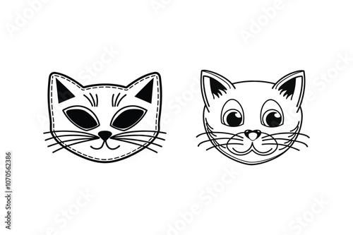 Two Sets of Cat Face with Whiskers Vector Illustration Art for Cute Animal Lovers