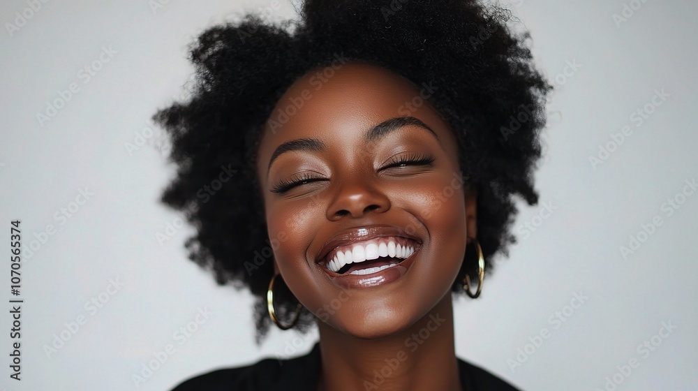 Joyful woman smiling with natural hair Joyful woman smiling with natural hair
