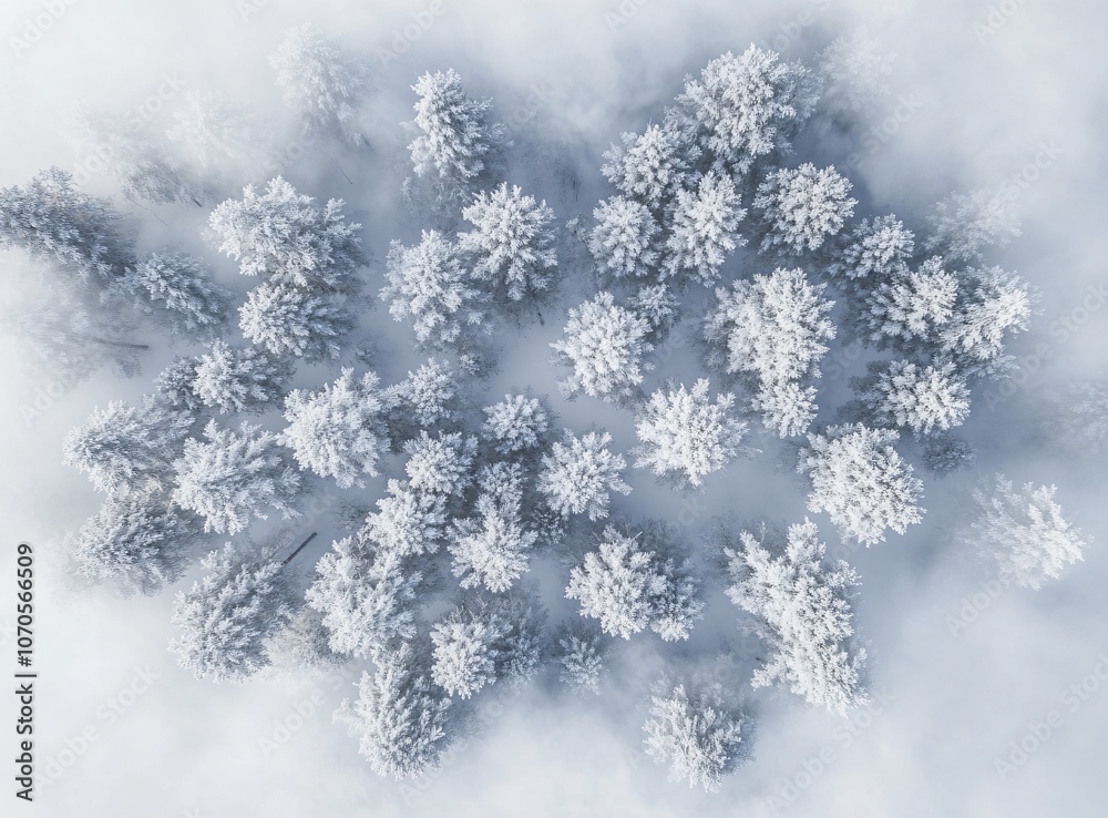 Aerial View of Snowy Forest in Fog Aerial View of Snowy Forest in Fog