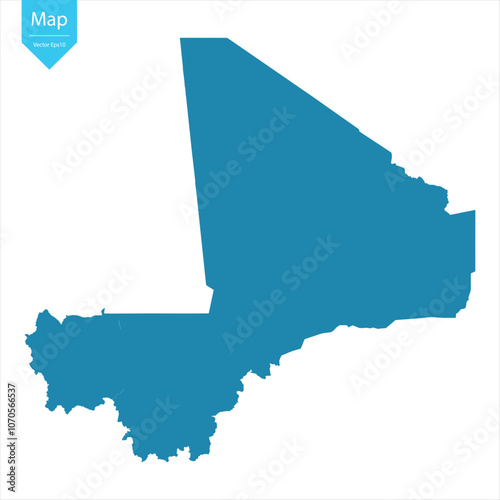 Abstract - High Detailed blue Map of Mali isolated on white background. for your web site design map logo, app, Travel. Vector illustration eps10.	

