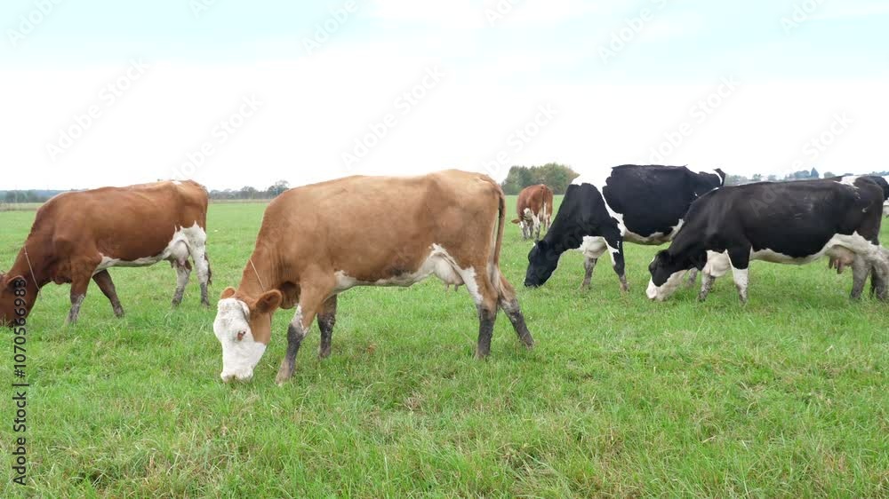 Cows graze in the pasture. Agriculture. Cattle breeding. Cows graze in the pasture. Agriculture. Cattle breeding.