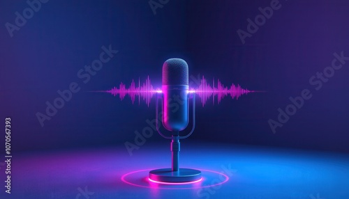 Futuristic Microphone with Holographic Sound Waves