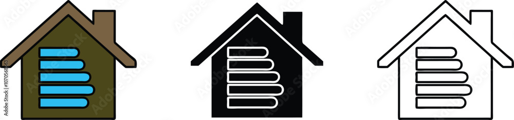 House Icon Variations with Stacked Books Inside