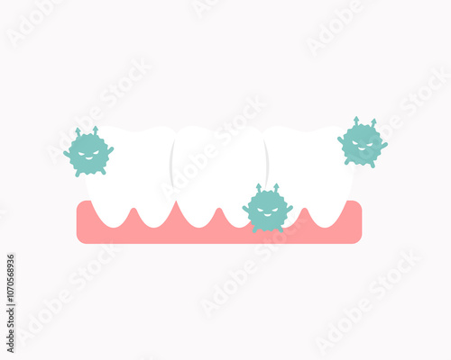 Sick bacteria teeth icon. Healthcare, dental, medicine, treatment, hygiene, oral care concepts. Flat vector design isolated illustration.