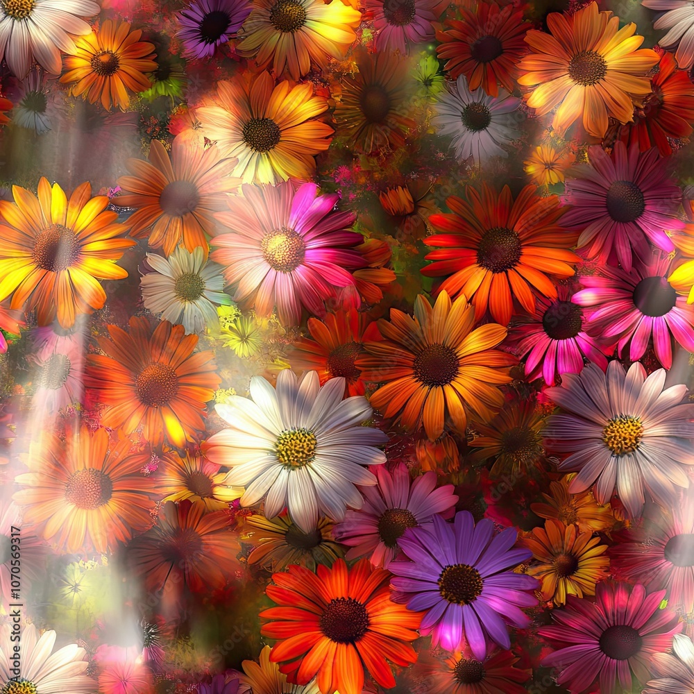 Fototapeta premium Vibrant Multicolored Daisies in a Sunny Garden